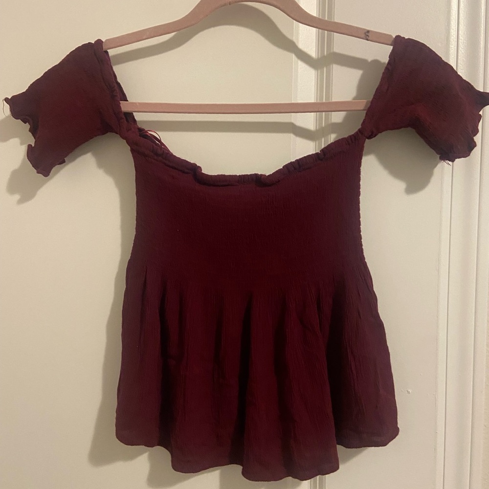 Women's Burgundy Off-Shoulder Top